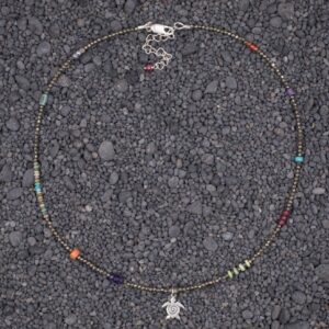 Turtle with Spiral Pyrite Silver Necklace
