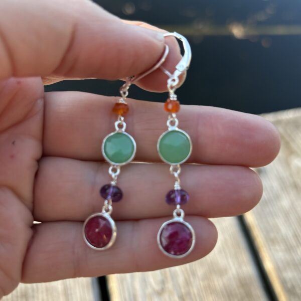 Carnelian, Chrysoprase Round, Amethyst, Ruby Round Silver Earrings