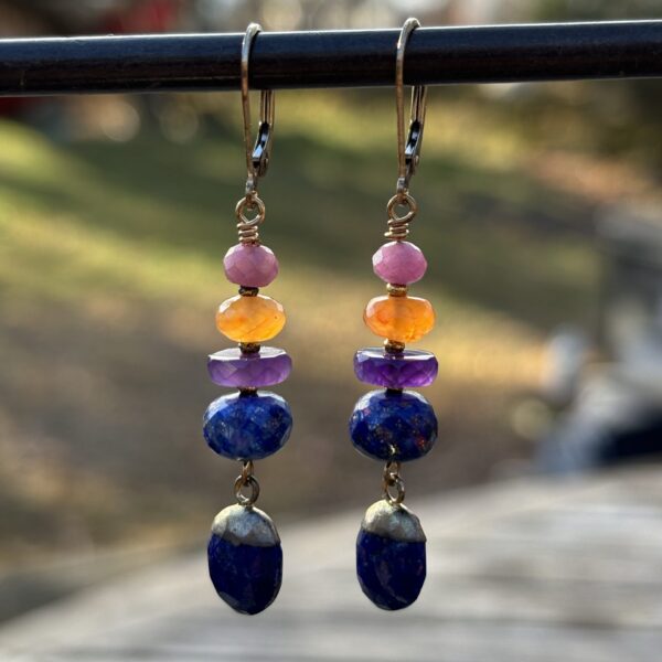 Sale Lapis Drop Gold Earrings #519
