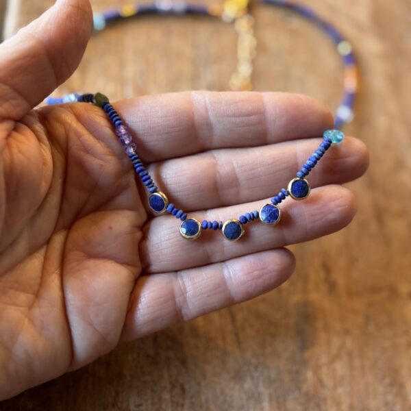 Lapis Gold Five Porthole Necklace