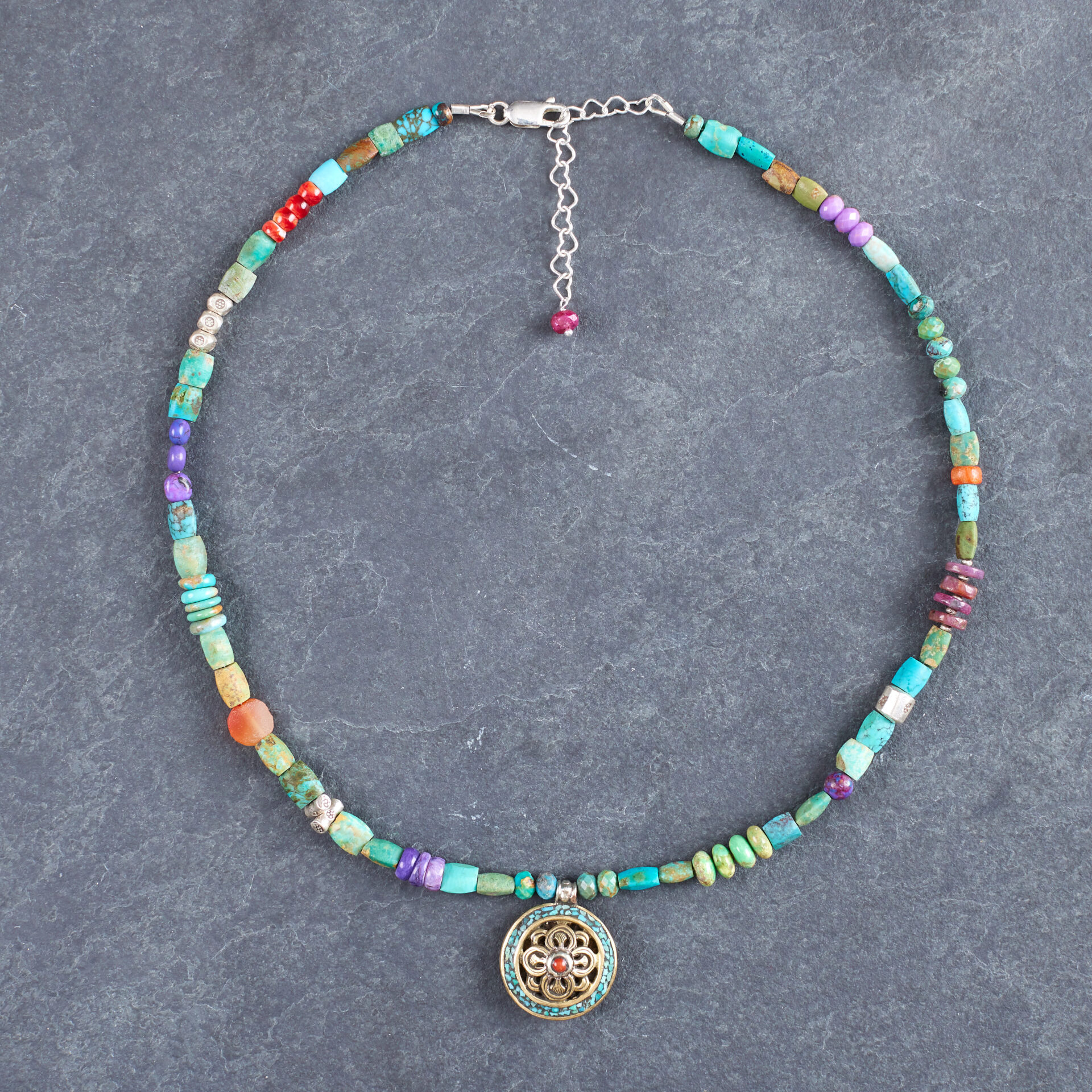 It's All About Me Turquoise Silver Necklace with Tibetan Pendant
