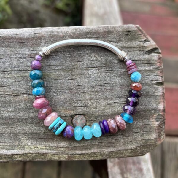 Sale #601 Amethyst, Ruby, Apatite and More! Silver Stretch Bracelet