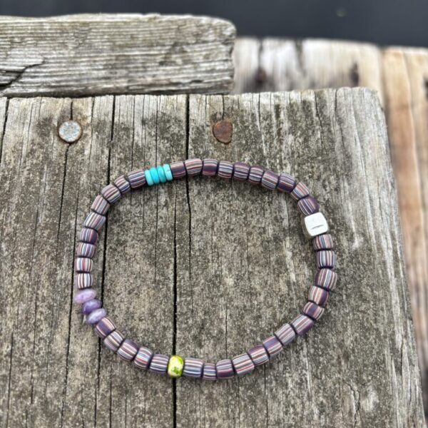 Men's Purple ish Java Glass Striped Stretch Bracelet
