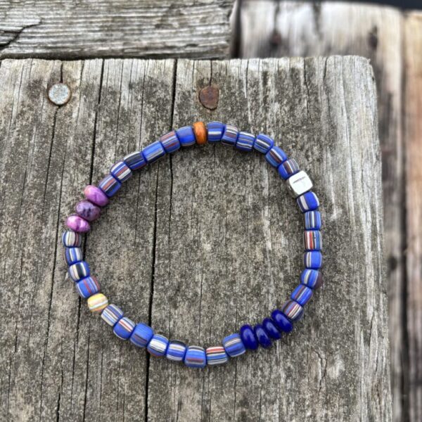 Men's Java Glass Blue Striped Stretch Bracelet