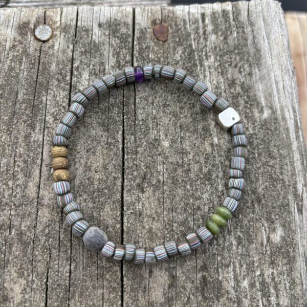 Men's Gray Java Glass Striped Stretch Bracelet