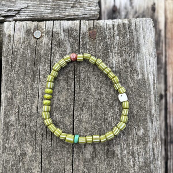 Men's Java Green Glass Striped Stretch Bracelet