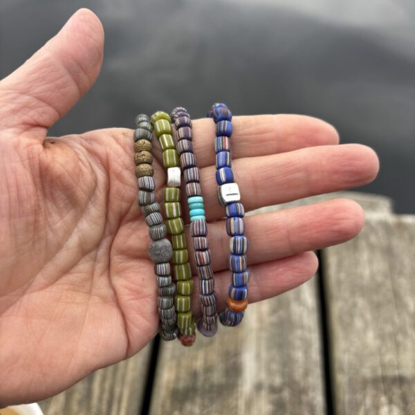 Men's Java Green Glass Striped Stretch Bracelet