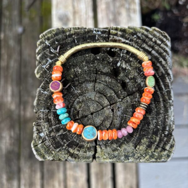 Sale Spiny Oyster Shell Gold Stretch Bracelet #265