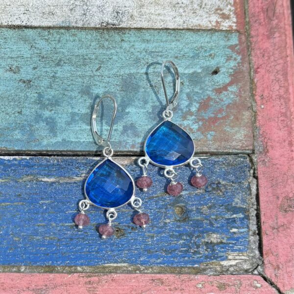 London Blue Topaz and Ruby Silver Earrings
