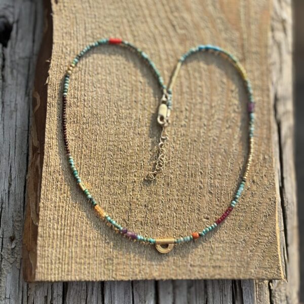 Turquoise Choker with Mini Crescent Gold Necklace