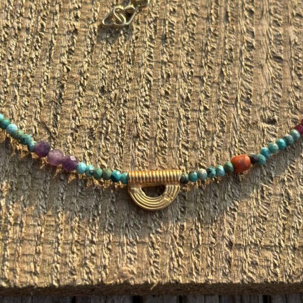 Turquoise Choker with Mini Crescent Gold Necklace