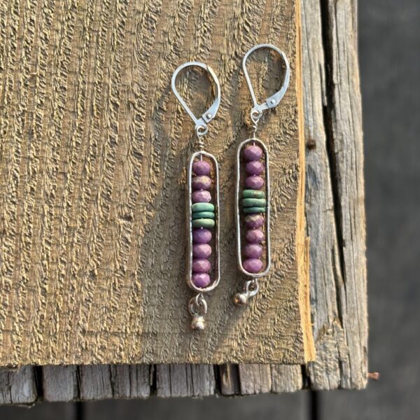 Long Oval Silver Phosphosiderite Earrings