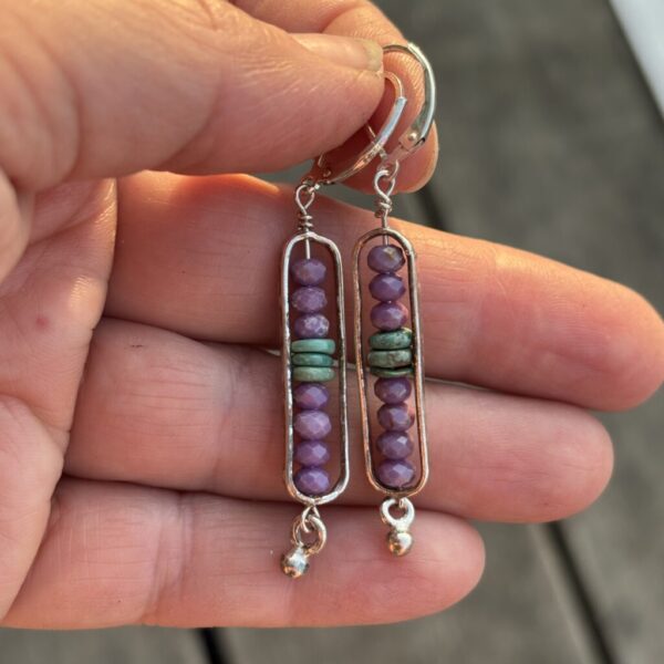 Long Oval Silver Phosphosiderite Earrings
