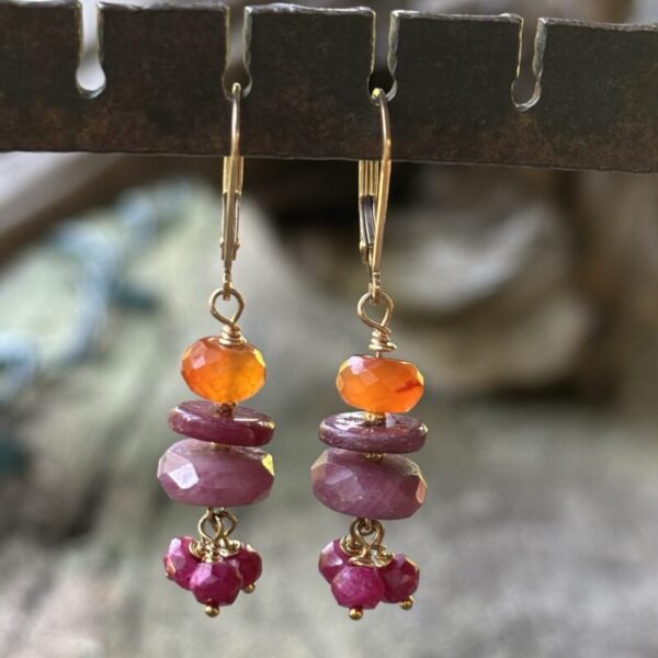 Sale Gold Carnelian and Ruby Earrings #308