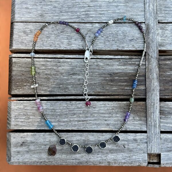 5 Porthole Pyrite with Pyrite Druzy Silver Necklace