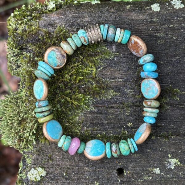 Rainy Day in June One of a Kind Fairy Pillow Turquoise Stretch Bracelet #1