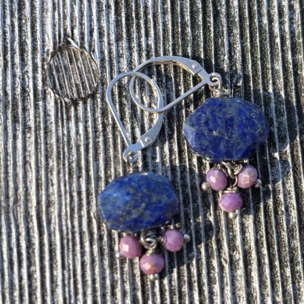 Lapis Oval Silver Earrings with Phosphosiderite