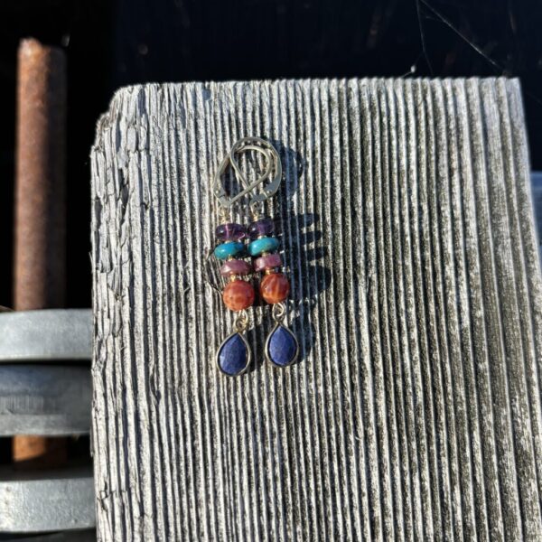 Sale Amethyst Lapis Drop Gold Earrings #380