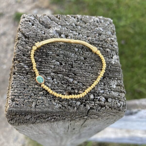 Hill Tribe Golden Bracelet with Turquoise Oval Fairy Pillows