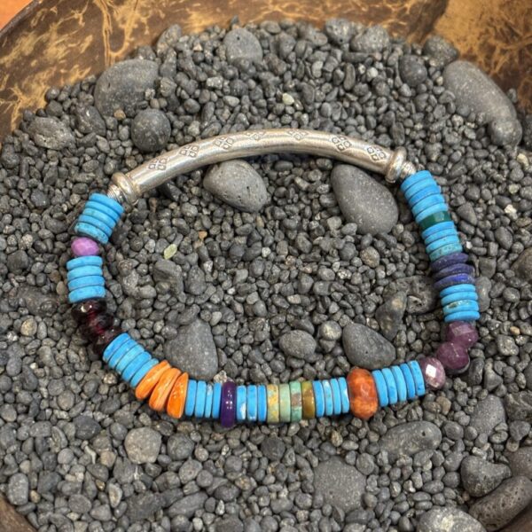 Turquoise Heishi Silver Stretch Bracelet Sale