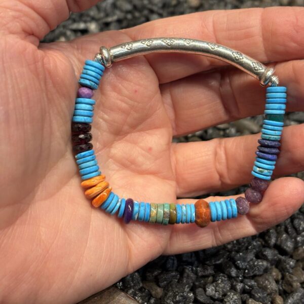 Turquoise Heishi Silver Stretch Bracelet Sale