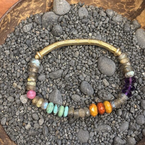 Labradorite With Fossil Coral Golden Stretch Bracelet