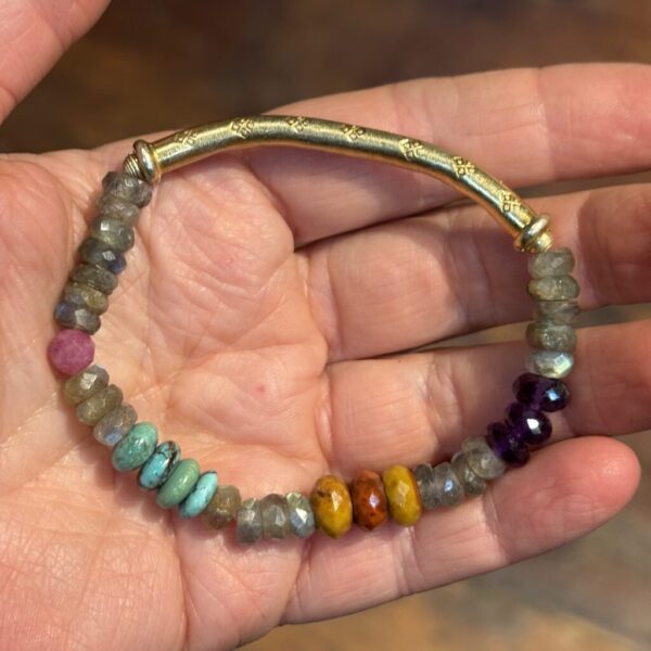 Labradorite With Fossil Coral Golden Stretch Bracelet