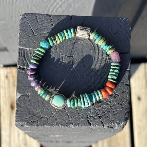 Faceted Turquoise Bracelet With Old Indian Turquoise and Coral bead