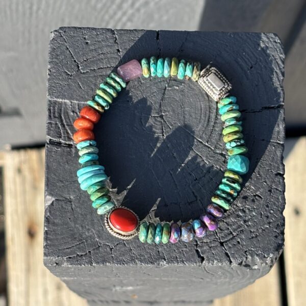 Faceted Turquoise Bracelet With Old Indian Turquoise and Coral bead