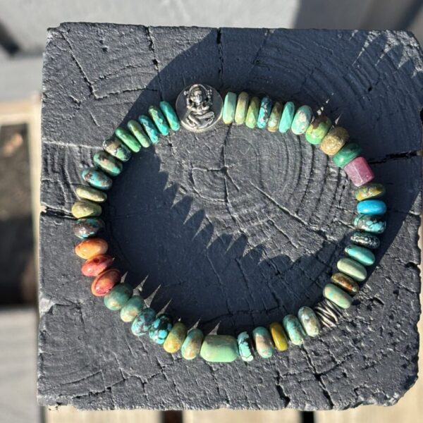 Tucson Turquoise Ganesh Silver Stretch Bracelet