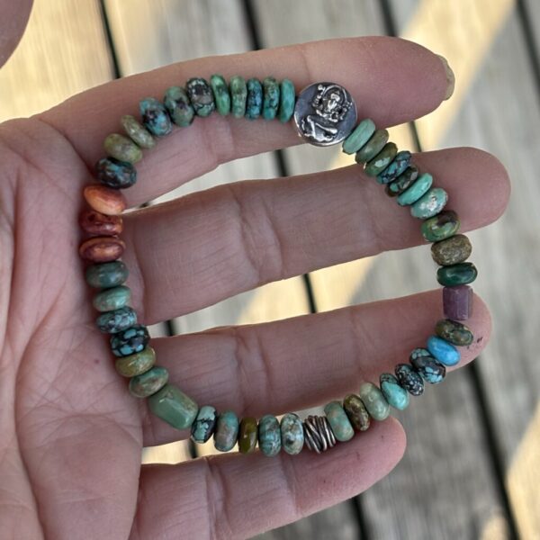 Tucson Turquoise Ganesh Silver Stretch Bracelet