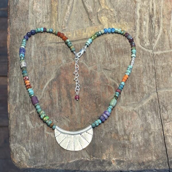 The Serendipity Turquoise Silver Necklace With Large Silver Fan