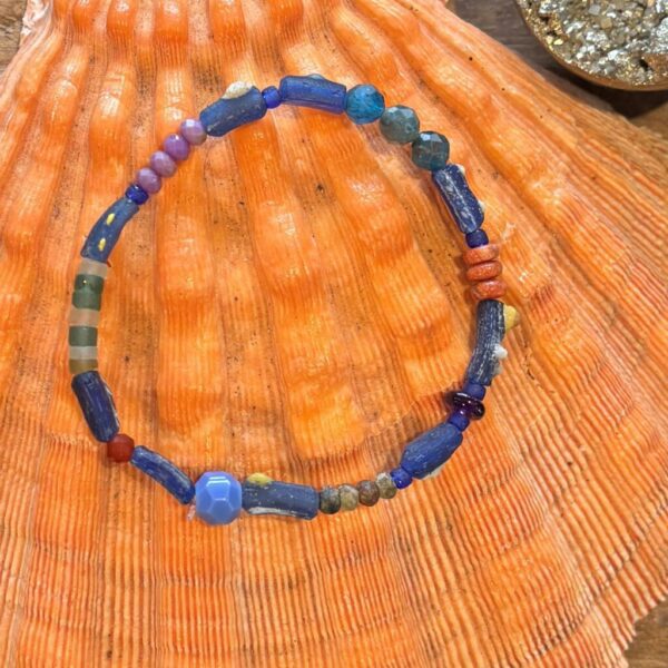 One Of A Kind Blue Roman Glass Stretch Bracelet