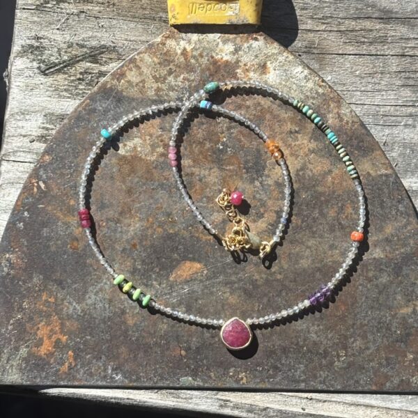 Labradorite with Ruby Pendant Necklace Sale