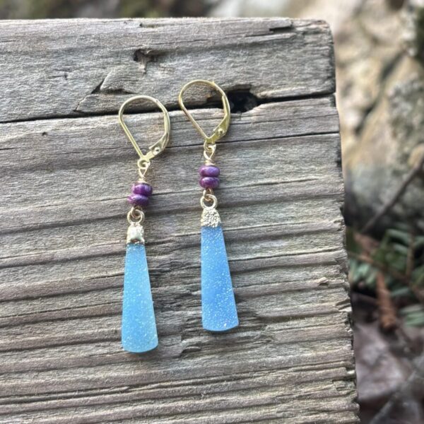 Blue Chalcedony Druzy Gold Earrings