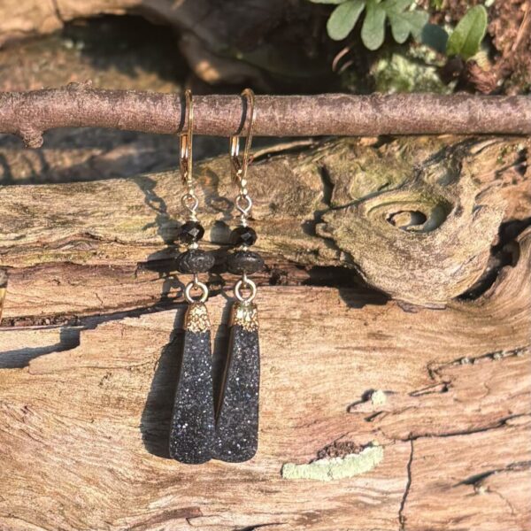 Pyrite Druzy Long Gold Earrings