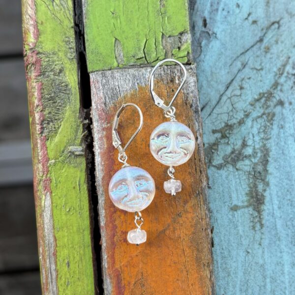 Moon Face and Moonstone Silver Earrings