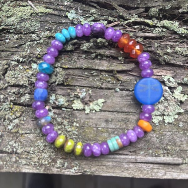 Purple with Blue Dragonfly Stretch Bracelet