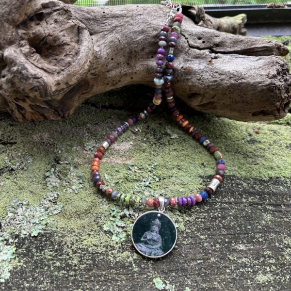 Meditating Jade Buddha Sapphire Necklace