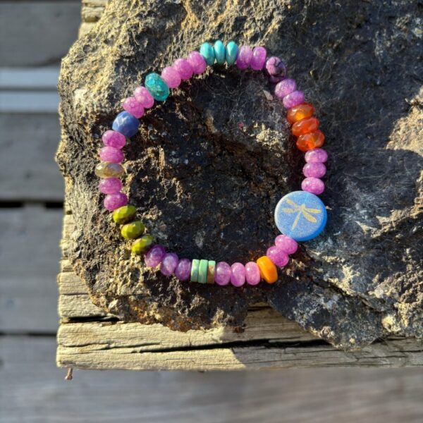 Purple with Blue Dragonfly Stretch Bracelet