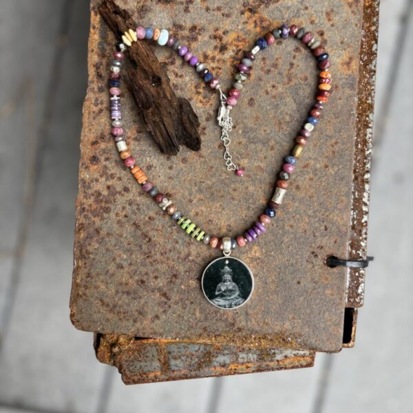 Meditating Jade Buddha Sapphire Necklace