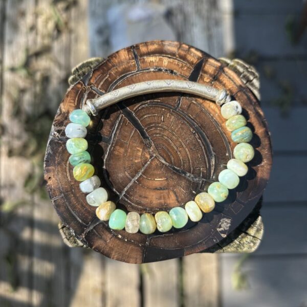 Natural Peruvian Opal Silver Stretch Bracelet
