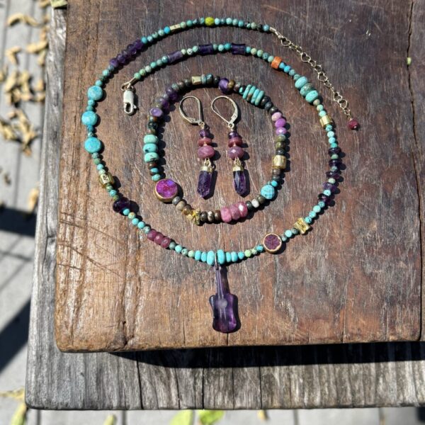 One of a Kind Matilda Turquoise Necklace with Amethyst Guitar