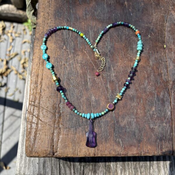 One of a Kind Matilda Turquoise Necklace with Amethyst Guitar