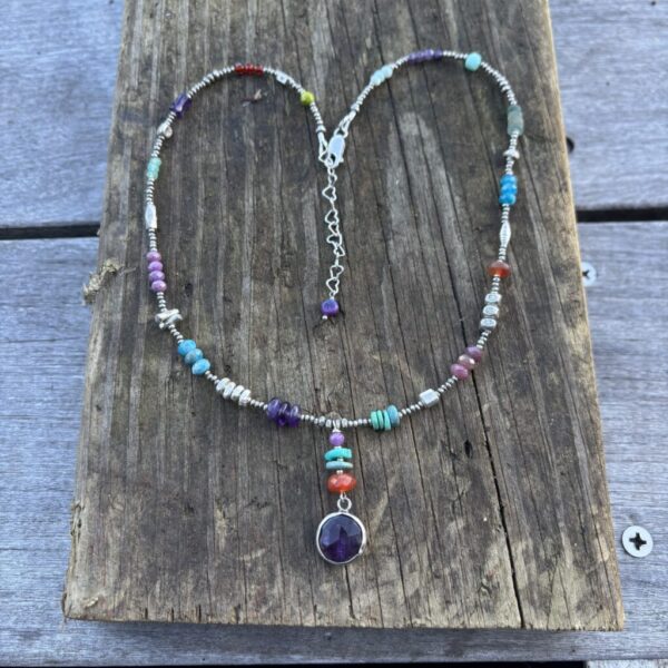 Thai Silver Ferris Wheel Necklace with Amethyst Pendant
