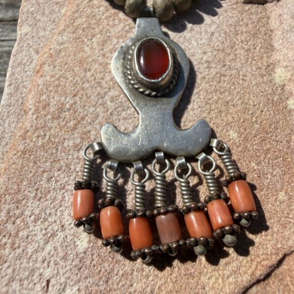Old Moroccan Pendant with Carnelian and Coral with Turquoise Necklace